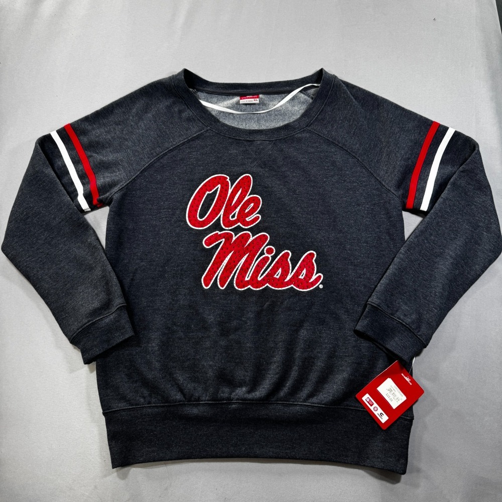 Colosseum Ole Miss Rebels Womens XL Sweatshirt Rhinestone Charcoal Gray NWT